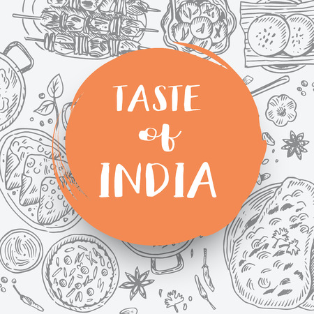 Hand drawn Indian food banner, Vector Illustrationのイラスト素材