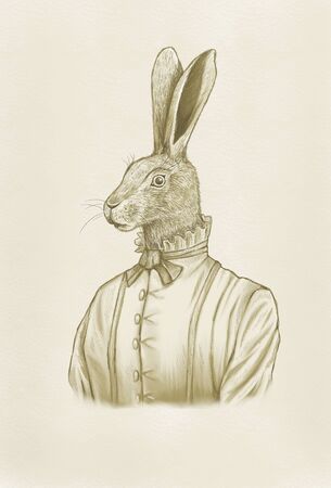 Rabbit dressed as human illustrationの写真素材