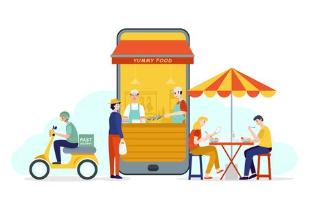 Smart phone online shopping concept, Illustration of street food in Thailandのイラスト素材