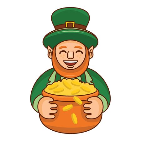 Cute cartoon happy Leprechaun holding a pot of gold, Vectorのイラスト素材
