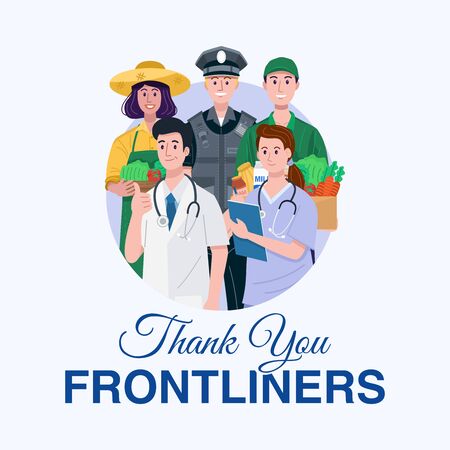Thank You Essential Workers Concept. Various occupations people. Vectorのイラスト素材