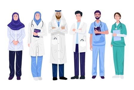 Illustration of Middle-East doctors and nurses isolated on whiteのイラスト素材
