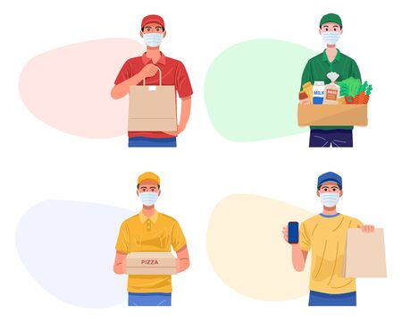 Home delivery banners. Online delivery service during virus outbreak. Vectorのイラスト素材