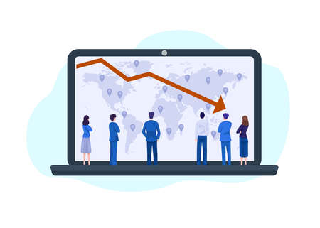 Business concept illustration. Businessmen looking at falling diagram.のイラスト素材