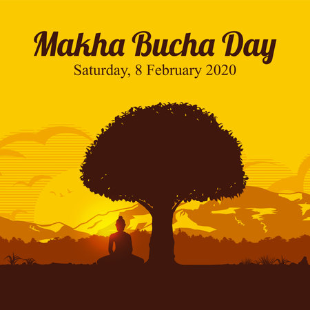 Makha Bucha Day, Buddha delivering his teachings shortly before his death to 1,250 monks, Vector Illustrationのイラスト素材