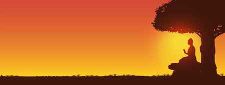 Makha Bucha Day, Buddha delivering his teachings shortly before his death to 1,250 monks, Vector Illustrationのイラスト素材