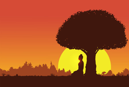 Makha Bucha Day, Buddha delivering his teachings shortly before his death to 1,250 monks, Vector Illustrationのイラスト素材