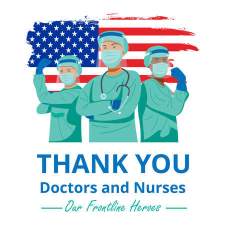Frontline heroes, Illustration of doctors and nurses characters wearing masks fighting against virus...