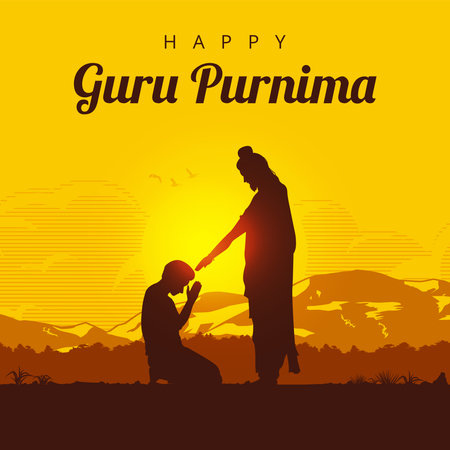 Guru Purnima (Poornima) background, a man is worshipping a spiritual teacherのイラスト素材
