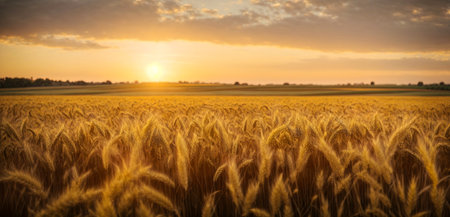 Sunset over wheat field. Beautiful Nature Sunset Landscape.の素材