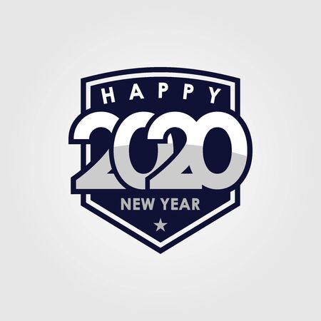 Happy New Year 2020 logo text design. Cover of business diary for 2020 with wishes. Brochure design template, greeting card, banners. Vector illustration. Isolated on white background.のイラスト素材