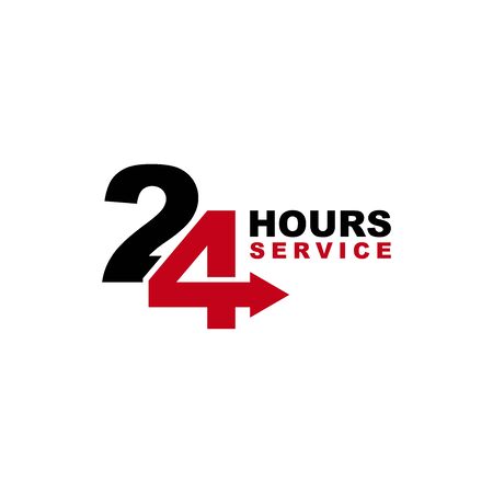Twenty four hour service vector icon for your business. Logo element illustration, emblem, label, badge, sticker. Simple 24 hour service concept. Can be used in web and mobile.のイラスト素材