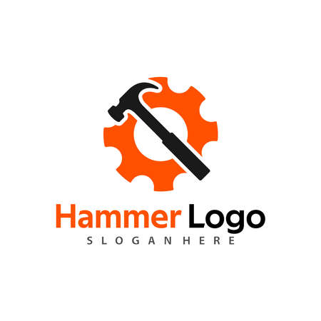 Hammer Logo Vector for construction, maintenance, property, home repairing business company.のイラスト素材