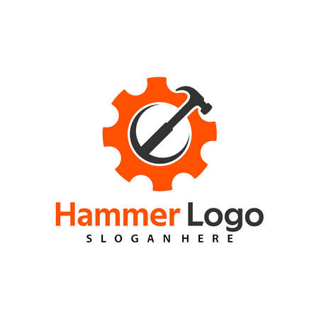 Hammer Logo Vector for construction, maintenance, property, home repairing business company.のイラスト素材