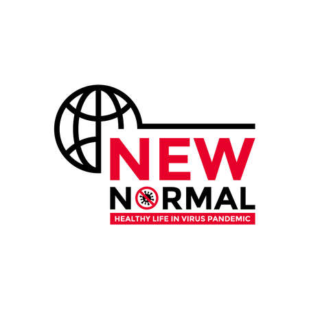 New normal words icon concept design with world globe icon for poster, banner, flyer. After the epidemic the COVID-19 virus caused the new normal life worldwide. Vector illustration.のイラスト素材