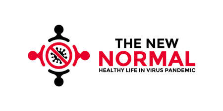 New normal words concept design with world globe icon for poster, banner, flyer. After the epidemic the COVID-19 virus caused the new normal life worldwide. Vector illustration.のイラスト素材