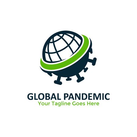Global Pandemic Logo Vector. Coronavirus 2019-nCoV Pandemic Protection logo. World icon with coronavirus design concept combination. Coronavirus outbreak Stop virus.のイラスト素材