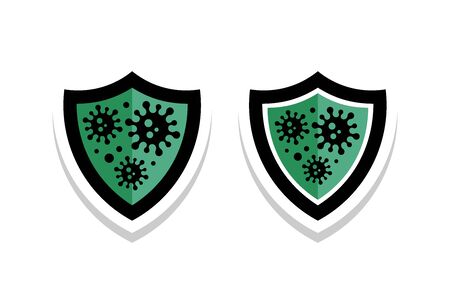 Coronavirus 2019-nCoV Bacteria Icon. Bacteria Protection logo vector. Coronavirus outbreak Stop virus. Isolated vector icon of virus on blue background for poster, banner, flyer.のイラスト素材