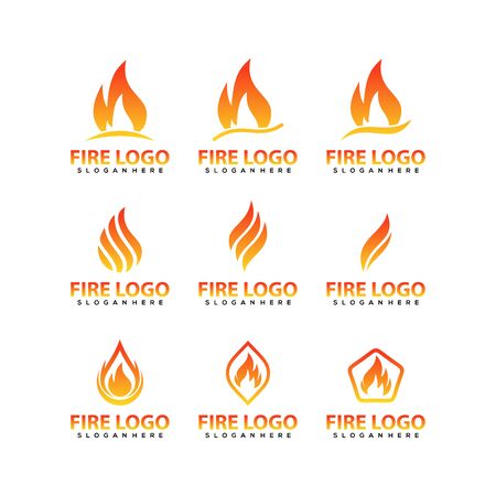 Set of Fire logo vector, icon, symbol, illustration design template. Isolated on white background.のイラスト素材