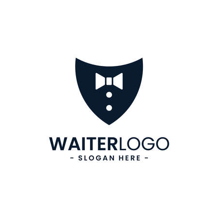 Waiter Logo Design Template. Butler icon vector. Professional hotel restaurant service logo.のイラスト素材