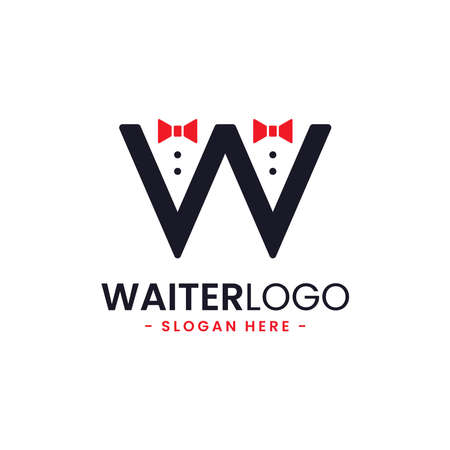 Letter W Waiter Logo Design Template. Butler icon vector. Professional hotel restaurant service logo.のイラスト素材