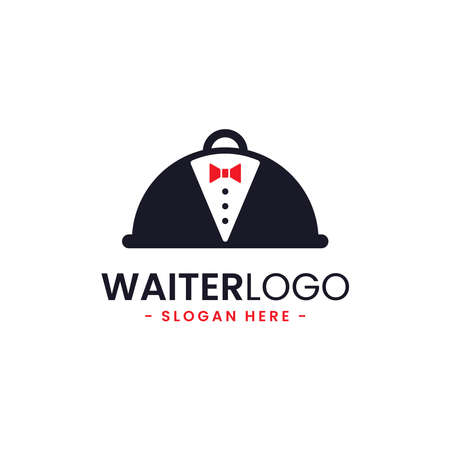 Waiter Logo Design Template. Butler icon vector. Professional hotel restaurant service logo.のイラスト素材