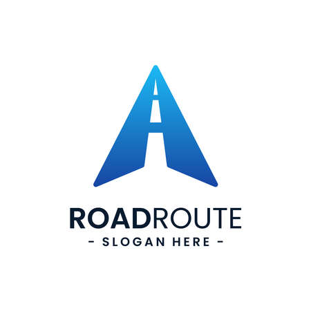 Letter A for road route logo design template. Concept of destination, address, position, travel, gps map, etc. Creative vector symbol highway.のイラスト素材