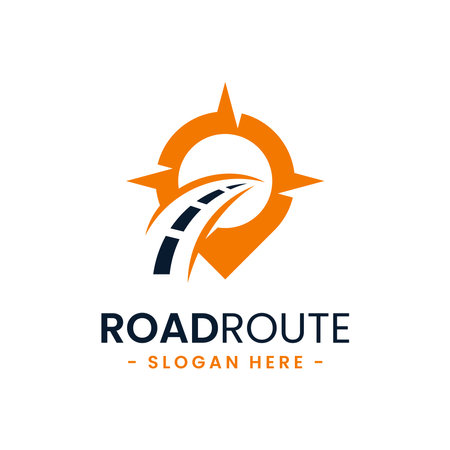 Road route logo design template. Concept of destination, address, position, travel, gps map, etc. Creative vector symbol highway.のイラスト素材