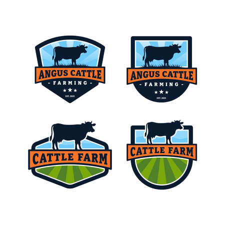 Set of cattle farm logo template design. Vintage black angus badge vector.のイラスト素材