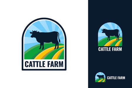 Cattle farm logo template design. Black angus badge vector.のイラスト素材