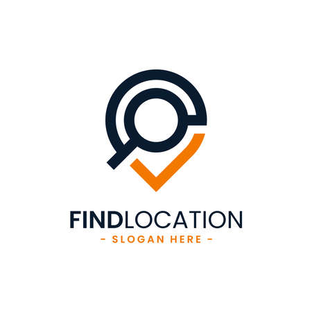 Find location logo design template. City locator. Pointer and loupe or magnifier icon vector combination. Creative gps map point location symbol concept.のイラスト素材