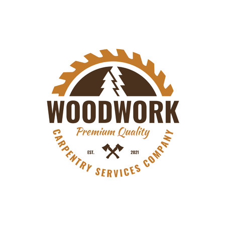 Carpentry vintage logo vector. Unique woodwork badge, label and stamp design.のイラスト素材