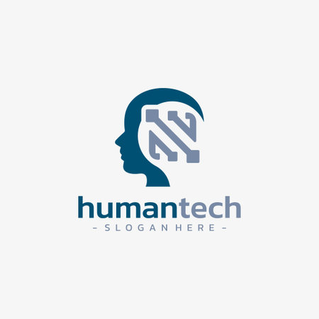 Human tech logo design vector. Smart people symbol template.のイラスト素材