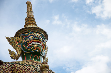 Giant demon of the Temple of Emerald Buddha in Thailandの写真素材