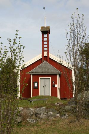 Red church in an old fishing village, Swedenの写真素材