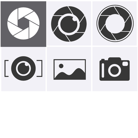 Camera Shutter, Lenses and Photo Camera Icons set. Photography logo, camera iconのイラスト素材
