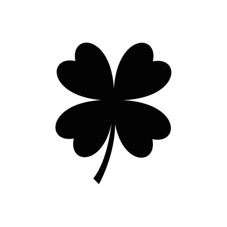 Four leaf clover icon in black. Herb Isolated on white background. St Patrick day symbol in flat...