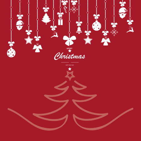 christmas ornament elements hanging red backgroundのイラスト素材