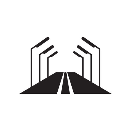 Road with street light icon in trendy flat style isolated on white backgroundのイラスト素材