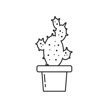 Cactus thin line icon. Succulent banner in flat style. Houseplant poster. linear pictogram. Prickly pear simple illustration, outline symbol.のイラスト素材