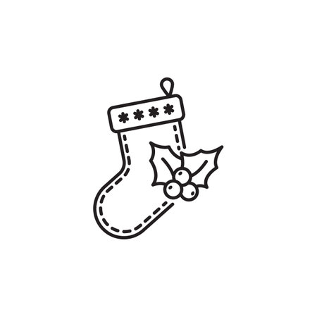 Christmas stocking line icon, new year and merry christmas, xmas sock icon, gift stocking graphics, editable stroke outline signのイラスト素材