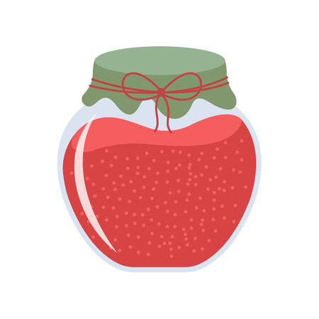 Fruit jam in glass concept. Dessert and delicacy. Sweet food with sugar. natural product Sticker for social networks and messengers. cartoon flat vectorのイラスト素材