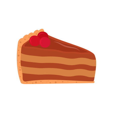 Dessert, piece delicious cake with cherry vector flat styleのイラスト素材