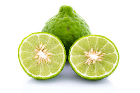 Bergamot, kaffir  lime isolated white background.の写真素材