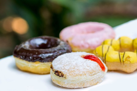 Group of donuts on white background.の写真素材