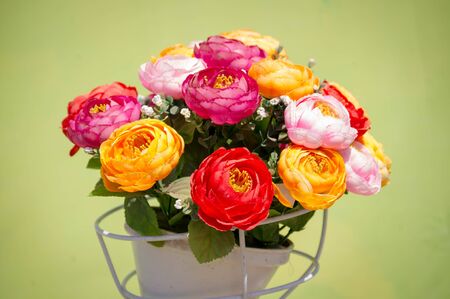 Colorful artificial flowers made from cloth.の写真素材