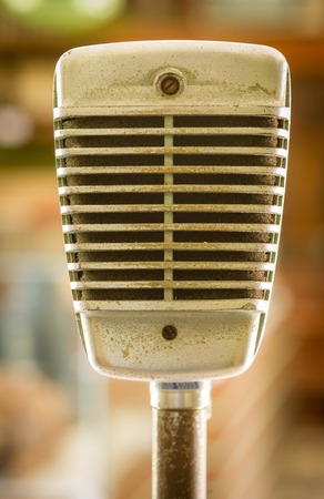 Retro microphone on blur backgroundの写真素材
