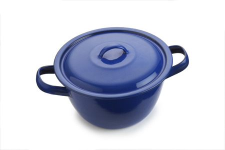 blue stew pot on white backgroundの写真素材