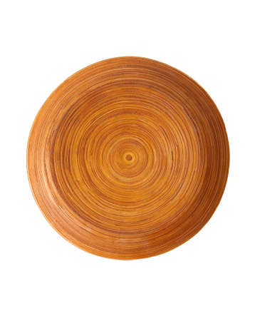 circle wooden tray on white backgroundの写真素材