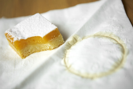 close up lemon cake on white paper